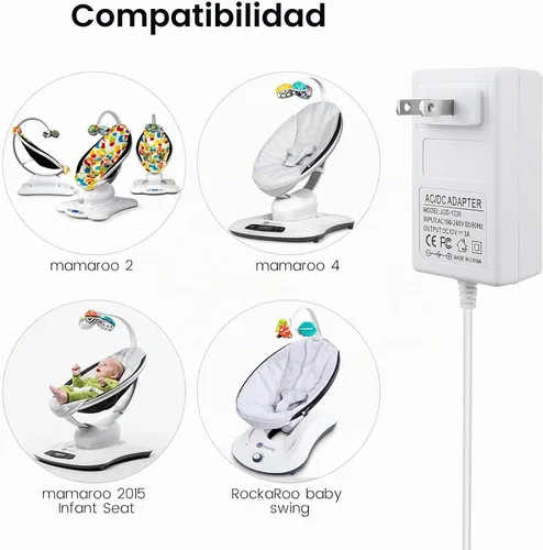 Vista 2 de Cable de alimentación de 10 pies para 4moms mamaRoo 4, cargador de 12 V 3A para columpio de bebé RockaRoo