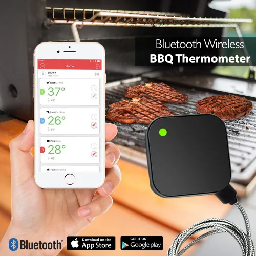 Vista 6 de NutriChef Termómetro inteligente Bluetooth para parrilla de barbacoa – Sonda de acero inoxidable mejorada V2 – Alerta remota inalámbrica iOS Android
