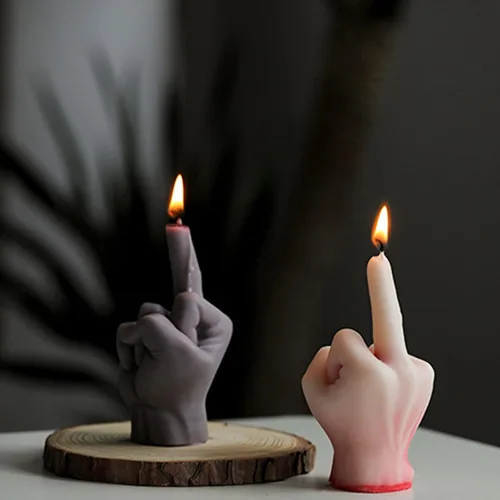Vista 4 de Paquete de 2 moldes de silicona con forma de dedo medio, moldes de gestos para hacer velas, resina, jabón, fundición de pastel, chocolate, moldes