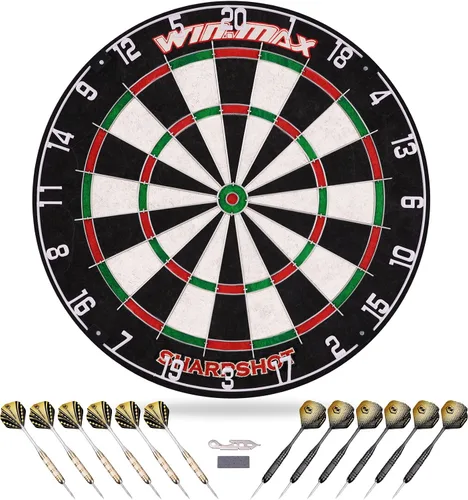 Vista 8 de WIN.MAX Dart Board - Bristle Steel Tip Dartboard with 12 Metal Darts