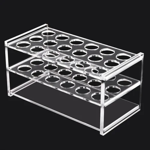 Vista 4 de RUIAN Soporte de tubo de ensayo de acrílico para laboratorio, 18 pocillos, 0.669 in de diámetro para tubos de centrífuga de 0.3 fl oz, transparente