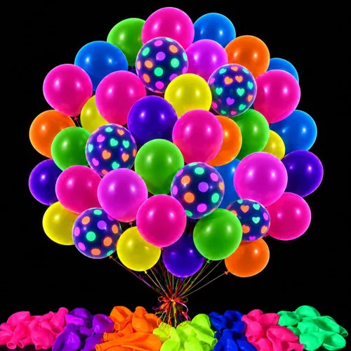 Vista 8 de Kit de Guirnalda de Arco de Globos que Brillan en la Oscuridad - 165 Piezas de Globos Fluorescentes Luminosos de Neón UV Arcoíris - Decoraciones