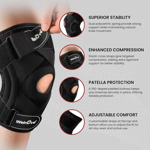 Vista 2 de Welnove Rodillera de apoyo y compresión. Rodilleras cruzadas para estabilidad de rodilla, estabilizadores laterales para correr, entrenamiento