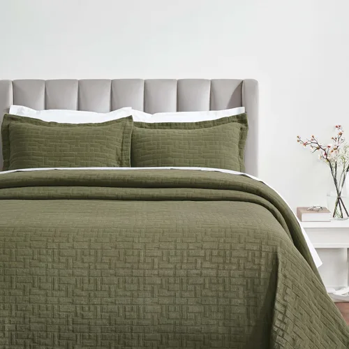 Vista 18 de Superior Fleur De Lis - Juego de colcha de algodón de 3 piezas, decoración de cama para el hogar, colcha decorativa con textura, 2 fundas de Granate