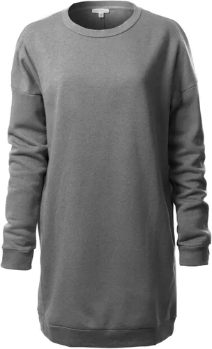 Vista 33 de MixMatchy Sudadera casual de forro polar con cuello en V para mujer, manga larga, túnica para otoño e invierno Negro (cuello redondo)