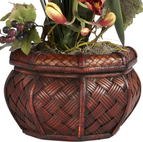 Vista 3 de Cymbidium con jarrón decorativo, arreglo de seda
