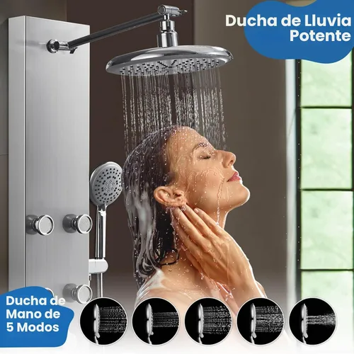 Vista 3 de ROVOGO Sistema de torre de panel de ducha con cabezal de ducha ajustable Cepillado - Brazo de ducha ajustable