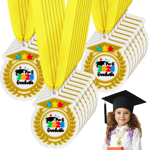 Vista 11 de Sratte Medalla de graduación preescolar de jardín de infantes para niños, medallas de premio de graduación con cinta amarilla para el cuello