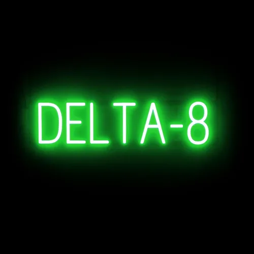 Vista 61 de SpellBrite DELTA-8 Letrero para tiendas de humo Aspecto de letrero neón Delta-8, luz LED azul 25.9 x 6.3 pulgadas