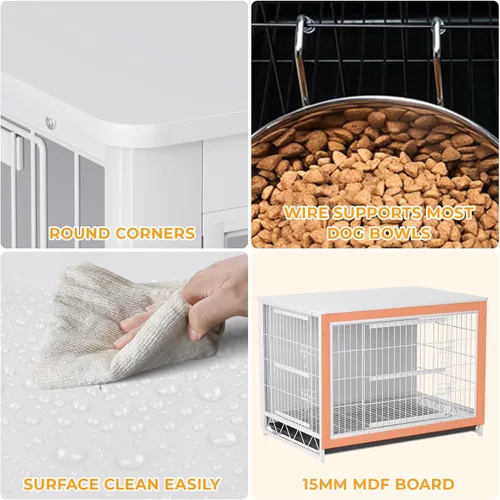 Vista 6 de TLSUNNY Muebles de jaula para perros, mesa auxiliar auxiliar de madera de 44.1 pulgadas, moderna perrera con puertas dobles, jaula resistente