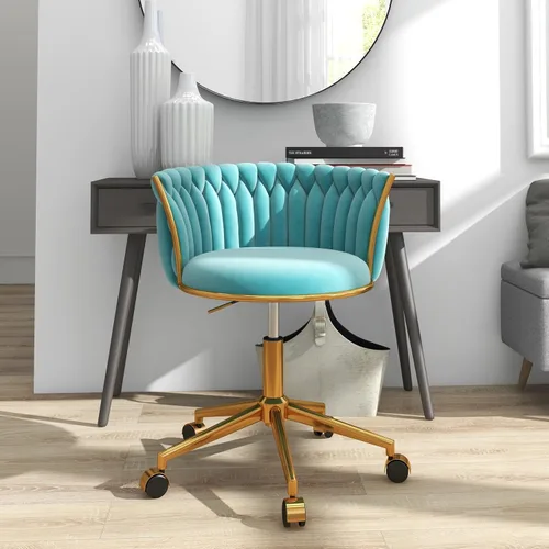 Vista 11 de Silla de escritorio moderna de terciopelo con ruedas, hermosa silla de tocador para niñas, color beige