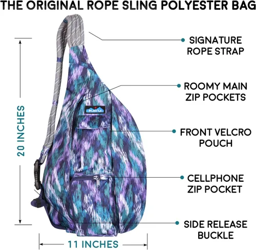 Vista 6 de KAVU Paquete de cabestrillo de cuerda original con correa de hombro de cuerda ajustable - Glacier Ikat, Glaciar Ikat, Classic