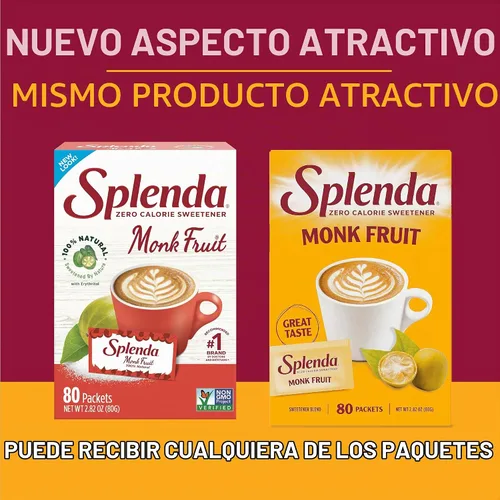 Vista 4 de SPLENDA Monk Fruit - Edulcorante a base de plantas cero calorías, sin eritritol, sustituto de azúcar Keto (80 unidades)