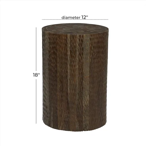 Vista 2 de Deco 79 Mesa auxiliar de madera de teca, mesa auxiliar tallada intrincadamente, mesa auxiliar de 12 x 12 x 18 pulgadas, marrón oscuro