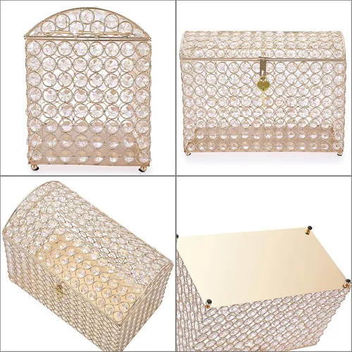 Vista 6 de ELLDOO Caja de tarjetas de boda de cristal con cierre de corazón, 12.6 x 6.3 x 9.4 pulgadas, caja de tarjetas de dinero estilo cofre del tesoro