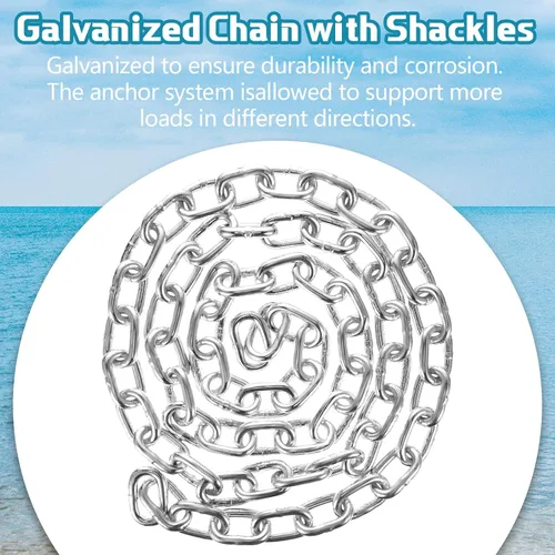 Vista 3 de Lounsweer Juego de 2 juegos de anclaje de barco galvanizado portátil con cadena de anclaje, cuerda de anclaje y grilletes para barcos de diferentes