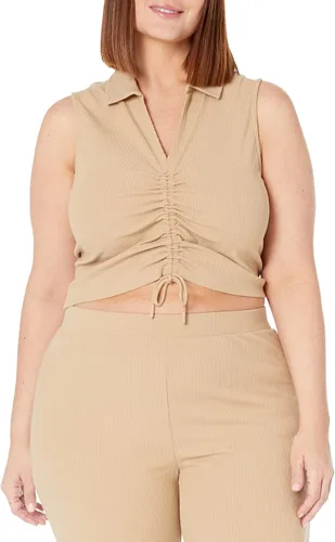 Vista 4 de The Drop Flora - Top corto ajustado con cuello fruncido para mujer