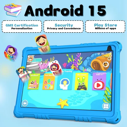 Vista 3 de Tablet Android 15 para niños, tabletas de 10 pulgadas para niños, 8 GB RAM 32 GB ROM 1 TB expandible, tableta para niños pequeños con control