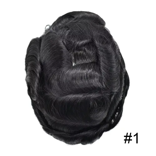 Vista 2 de LYRICAL HAIR Toupee para hombres de piel fina inyección de PU unidad de peluca para hombre 1# Jet Real Natural Cabello humano Pieza Sistema