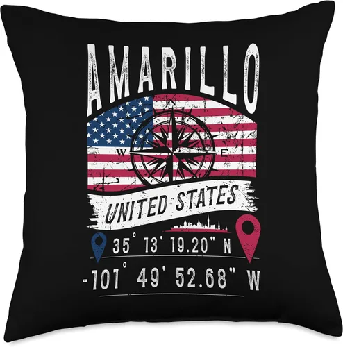 Vista 4 de Amarillo United States Flag GPS Coordinates Amarillo Throw Pillow