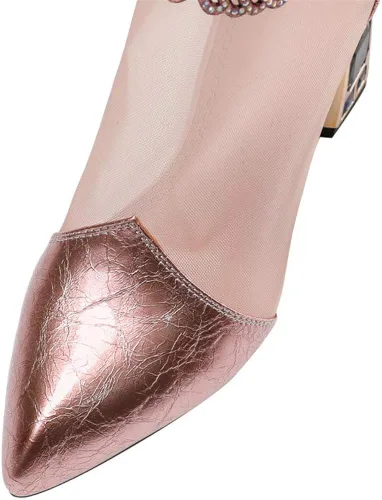 Vista 3 de TinaCus - Botines de piel de ante con punta de malla hecha a mano con tacón alto y grueso para mujer