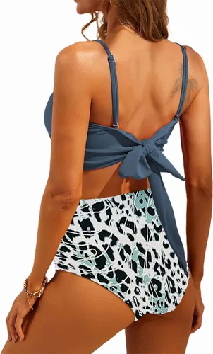 Vista 5 de Avanova - Bikini estilo halter con vuelos para mujer, de cintura alta, trajes de baño de dos piezas