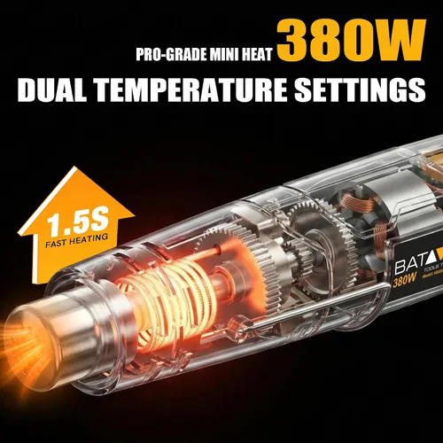 Vista 4 de BATAVIA - Pistola de aire caliente de calor rápido de 380 W con tecnología de calor uniforme y fusibles de doble protección, 2 temperaturas