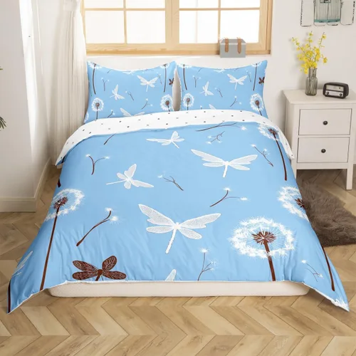 Vista 3 de Erosebridal Regalos de libélula para mujeres, funda de edredón de diente de león, mariposa y libélulas, juego de ropa de cama para mujeres y niñas