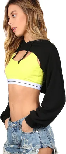 Vista 3 de SweatyRocks - Suéter corto con capucha para mujer, de manga larga, color negro