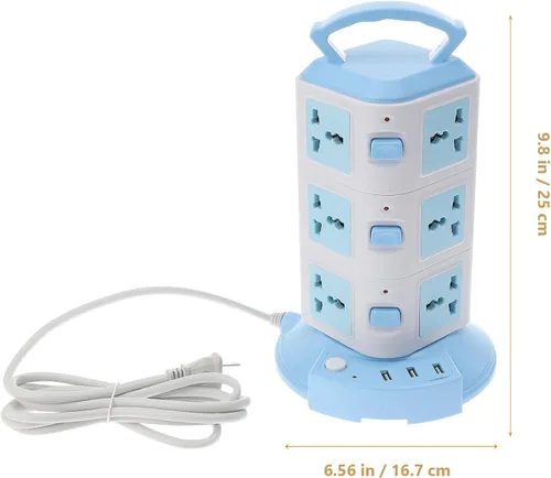 Vista 3 de Tira de alimentación USB azul con tomas de corriente a prueba de fuego, carcasa de abdominales, cable de extensión resistente a altas temperaturas