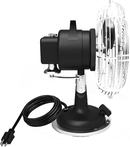 Vista 3 de Modern Forms Ventilador de escritorio oscilante enchufable de 9 pulgadas con control de motor de tres velocidades en acabado negro mate y níquel