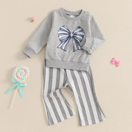 Vista 38 de Kaipiclos Ropa occidental para bebé niña, con lindo estampado con volantes, manga larga, pantalones para otoño e invierno, trajes de vaquera