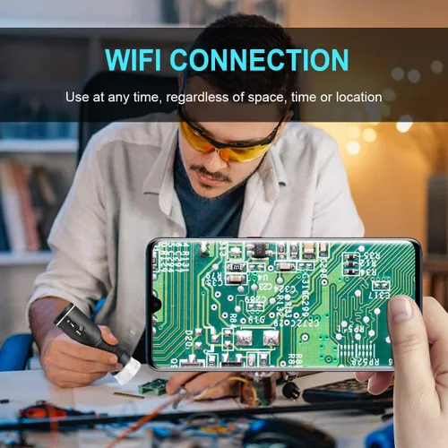 Vista 3 de Microscopio digital WiFi para iPhone, teléfono Android, Mac, Windows, HD 1080P/720P, grabación de video 50-1000X, microscopio portátil inalámbrico