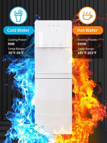 Vista 4 de despachadores/refrigeradores de agua con carga inferior, despachador de agua fría y caliente con configuración de 3 temperaturas: agua caliente