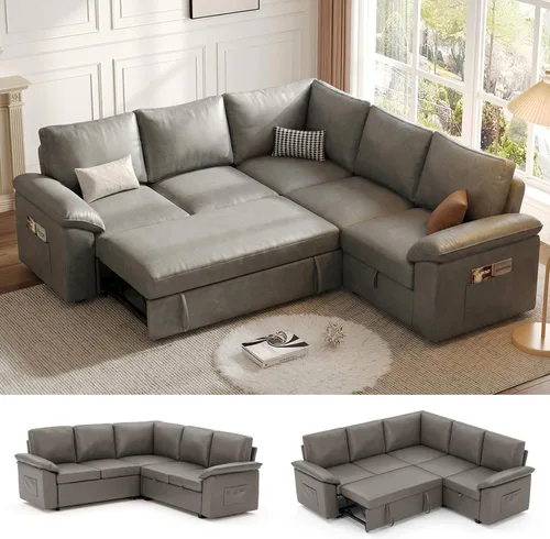 Vista 12 de Sofá Seccional Modular de 85 Pulgadas con Cama Extraíble, Sofá Cama Seccional en Forma de L de 5 Asientos con Almacenamiento, Sofás Seccionales