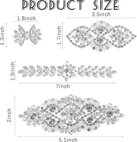 Vista 2 de 8 piezas de apliques de diamantes de imitación de cristal plateados para planchar con apliques de fijación en caliente para vestido de novia vestido