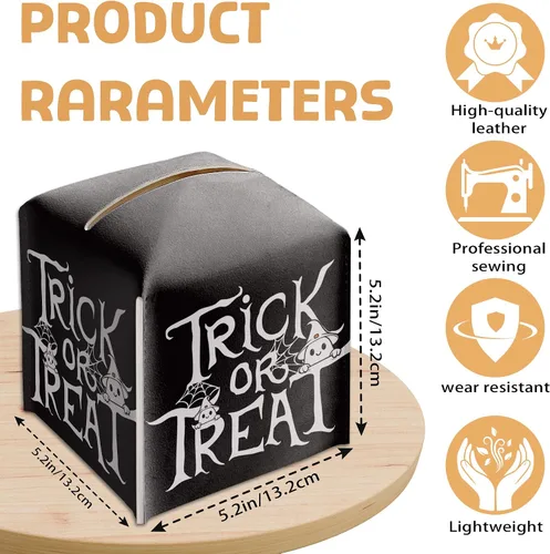 Vista 8 de Soporte para caja de pañuelos de Halloween con tapa cuadrada de cuero negro, organizador de papel facial, dispensador de papel higiénico para baño