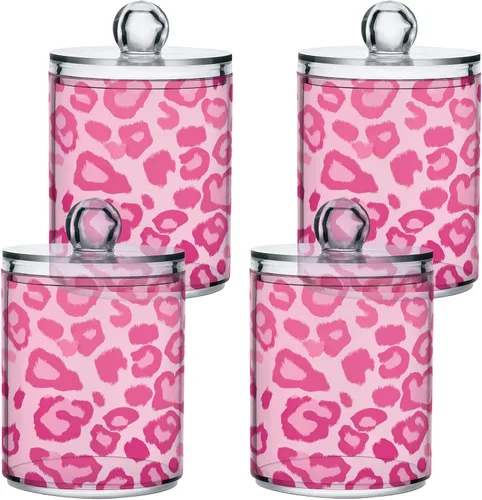 Vista 2 de Rose Pink Leopard Print 2PC Hermético Transparente Tarro de Almacenamiento de Vidrio, Contenedor de Almacenamiento de Alimentos de Vidrio, Puede