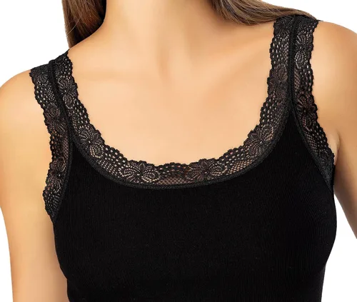 Vista 2 de VAVONNE Camisola de encaje para mujer, suave y elástica de algodón acanalado