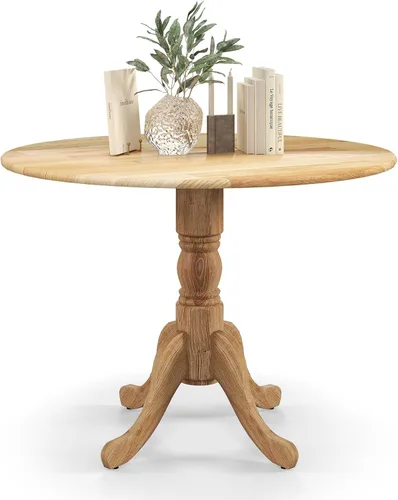 Vista 12 de Mesa de comedor redonda para 4, mesa de cocina rústica con mesa de 40 pulgadas, patas curvadas de caballete, mesa de tulipán de madera de goma, mesa