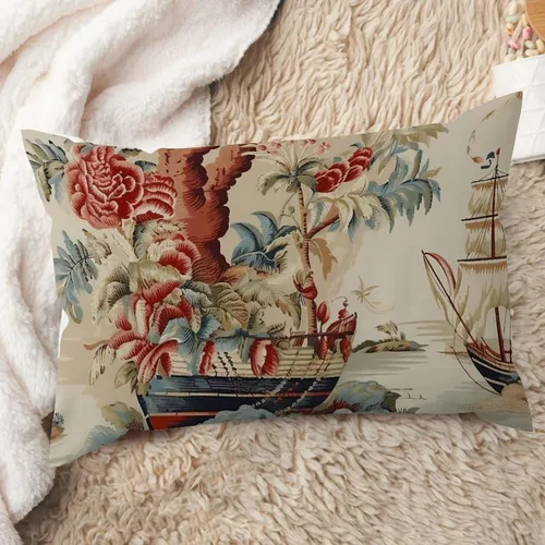 Vista 21 de ArogGeld Funda de cojín lumbar asiática de estilo chinoiserie, de lino marrón, pájaro y flor, funda de almohada asiática para sala de estar, A-6