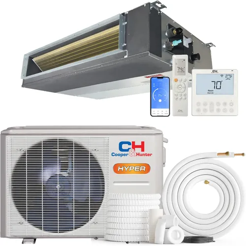 Vista 10 de Cooper & Hunter Sistema de aire acondicionado/calefacción mini split de conducto delgado oculto de 9,000 BTU, bomba de agua incorporada, precargada