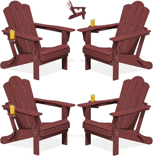 Vista 13 de Silla plegable ajustable KINGYES Adirondack, sillas reclinables Adirondack de 3 posiciones con portavasos, Adirondack de HDPE resistente a