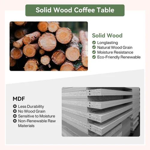 Vista 8 de Mesa auxiliar redonda de 31.5 pulgadas, mesa central de madera maciza con mesa gruesa (marrón claro)