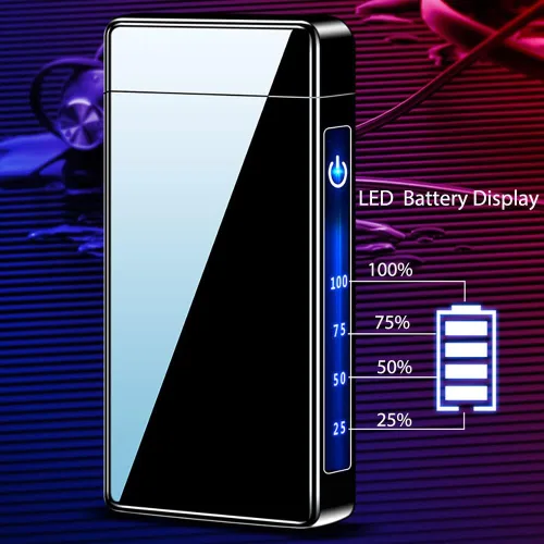 Vista 3 de Encendedor de plasma de doble arco, encendedor recargable por USB con indicador de batería LED e interruptor de sensor táctil (negro hielo)