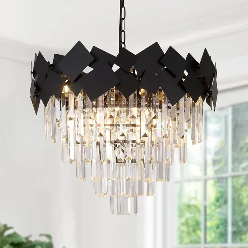 Vista 10 de A AXILIXI Candelabros de cristal dorado de 16 pulgadas, lámpara colgante de techo moderna para comedor, regulable, pequeño, 3 niveles, montaje