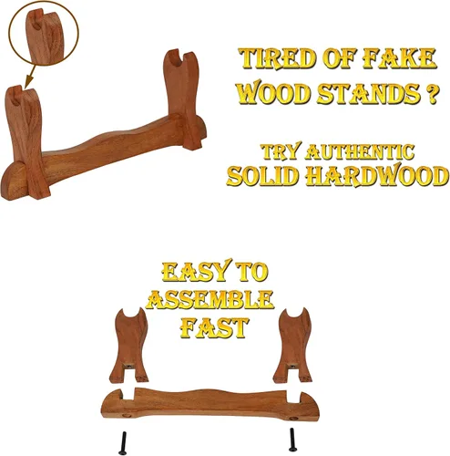 Vista 5 de Mythrojan Soporte de espada medieval de madera maciza horizontal para katana, samurái, gladiador, espadas cruzadas, soporte de mesa elegante, 1 nivel