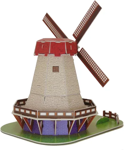 Vista 3 de Rompecabezas creativo 3D modelo de papel Holland Windmill DIY Fun & Educational Toys World Great Architecture Series, 45 piezas