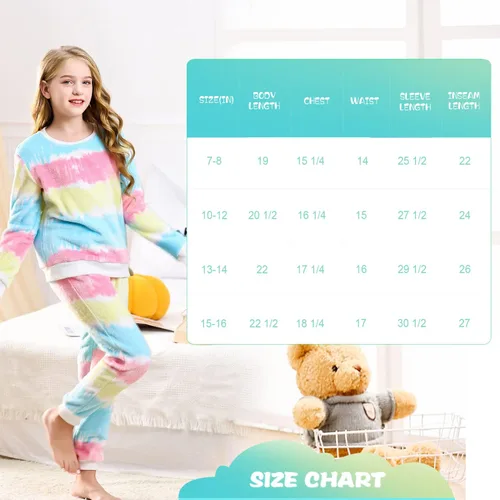Vista 5 de V.&GRIN Pijama de forro polar para niños y niñas, suave y acogedor conjunto de sudadera y pantalones para niños de 7 a 16 años