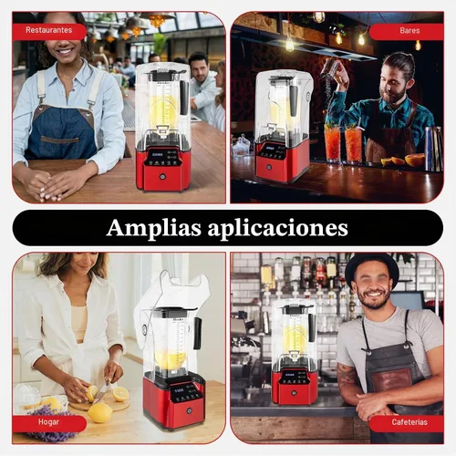 Vista 7 de Licuadora insonorizada, licuadora comercial de encimera de batido de 2200 W, rojo